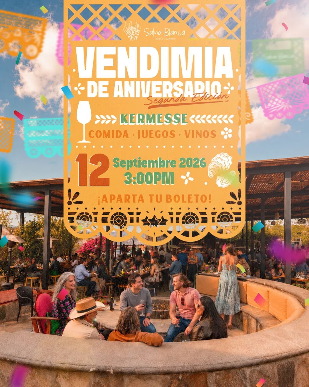 Cartel de la Vendimia de Aniversario de Salvia Blanca: sábado 12 de septiembre de 2026, 3:00 PM